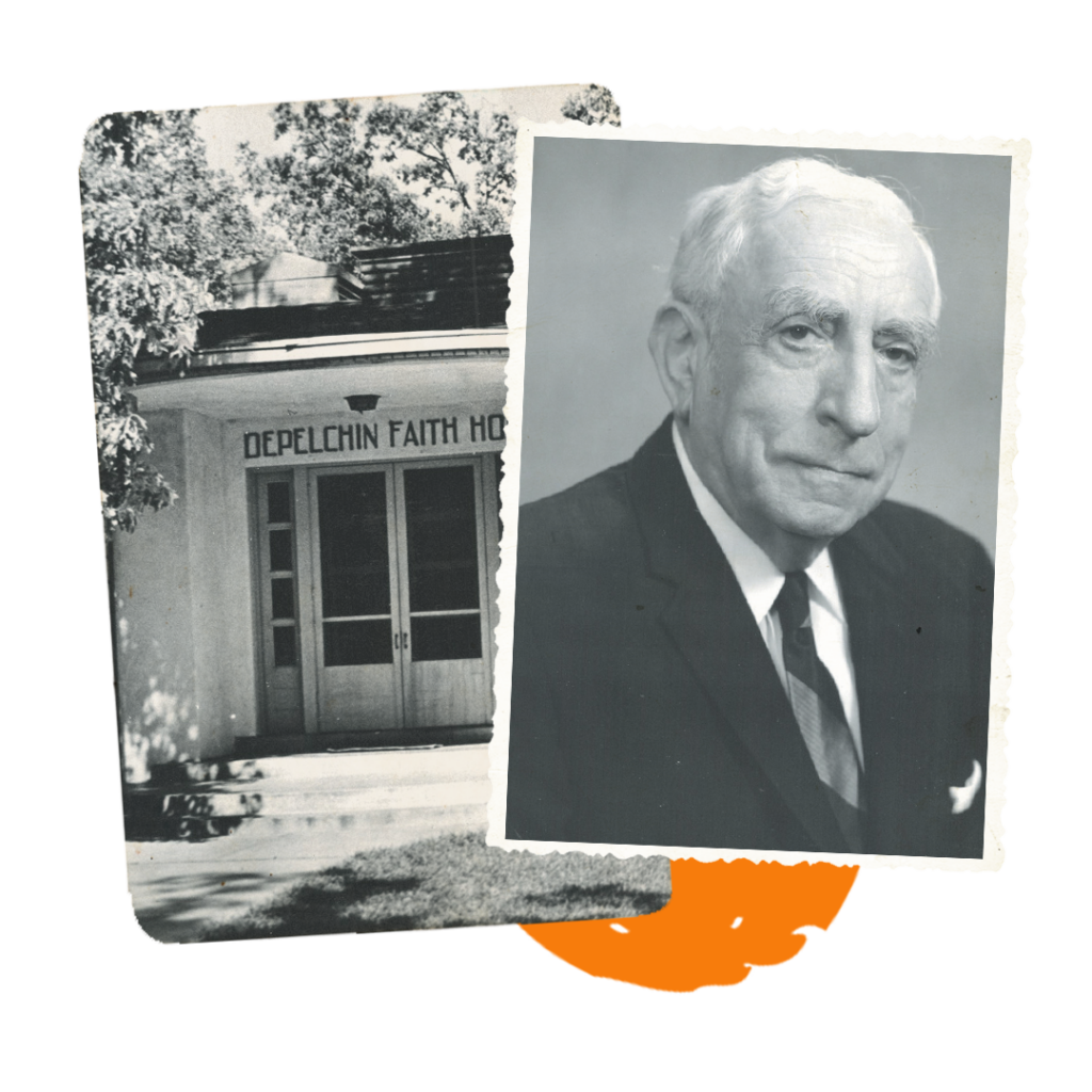 A photo of an elderly man and a photo of DePelchin Faith Home