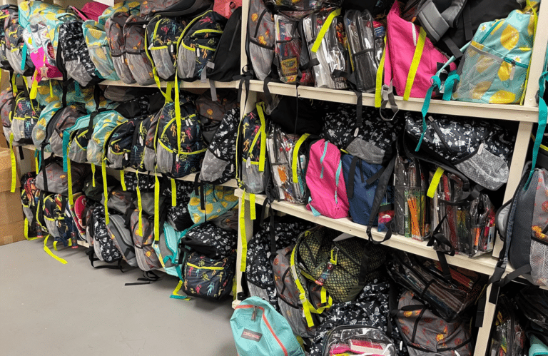 Shelves full of backpacks