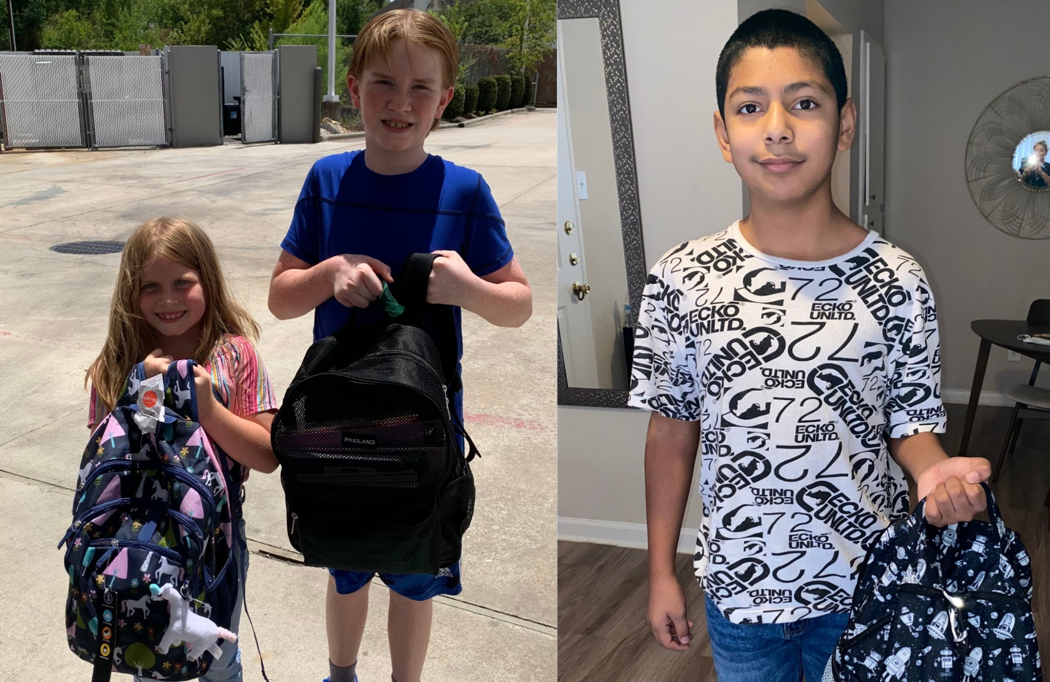 Three kids with new backpacks